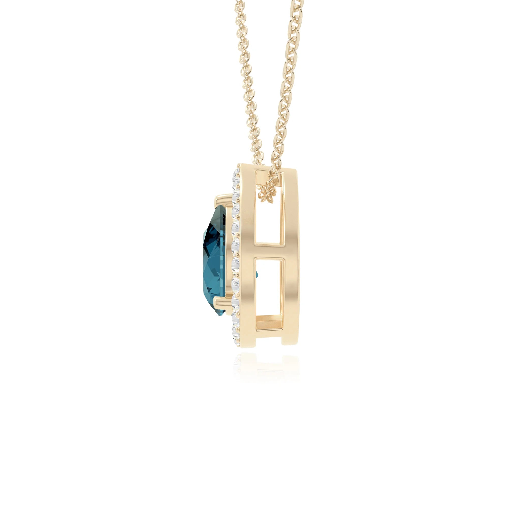 natural london-blue-topaz solitaire halo necklaces in yellow gold vermeil 