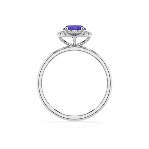 lab-grown tanzanite round halo solitaire engagement ring