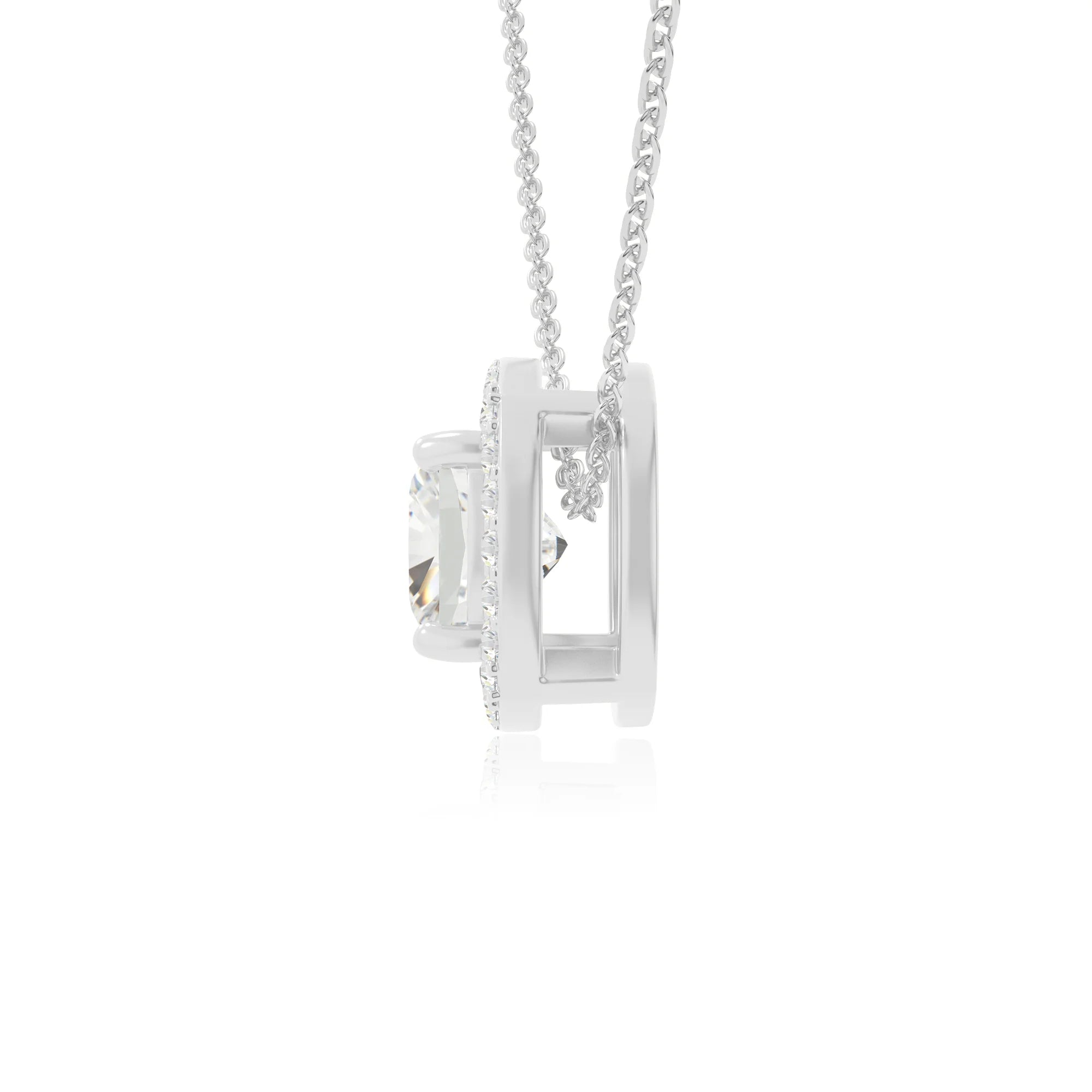 moissanite solitaire halo necklaces in sterling silver 