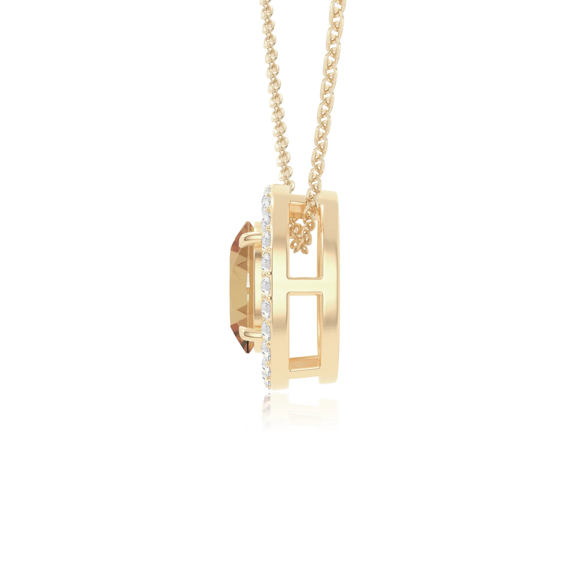 natural citrine solitaire halo necklaces in yellow gold vermeil 