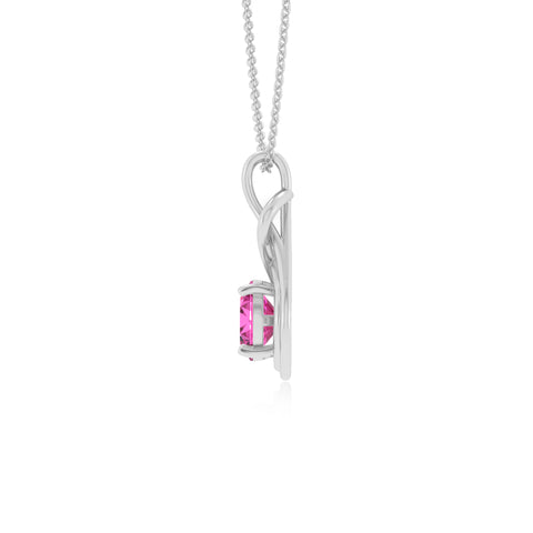 lab grown pink sapphire round shape solitaire infinity knot pendant necklace