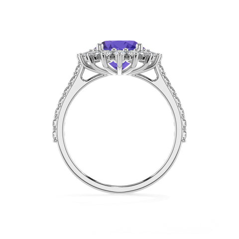 lab-grown tanzanite round half eterity halo solitaire engagement ring