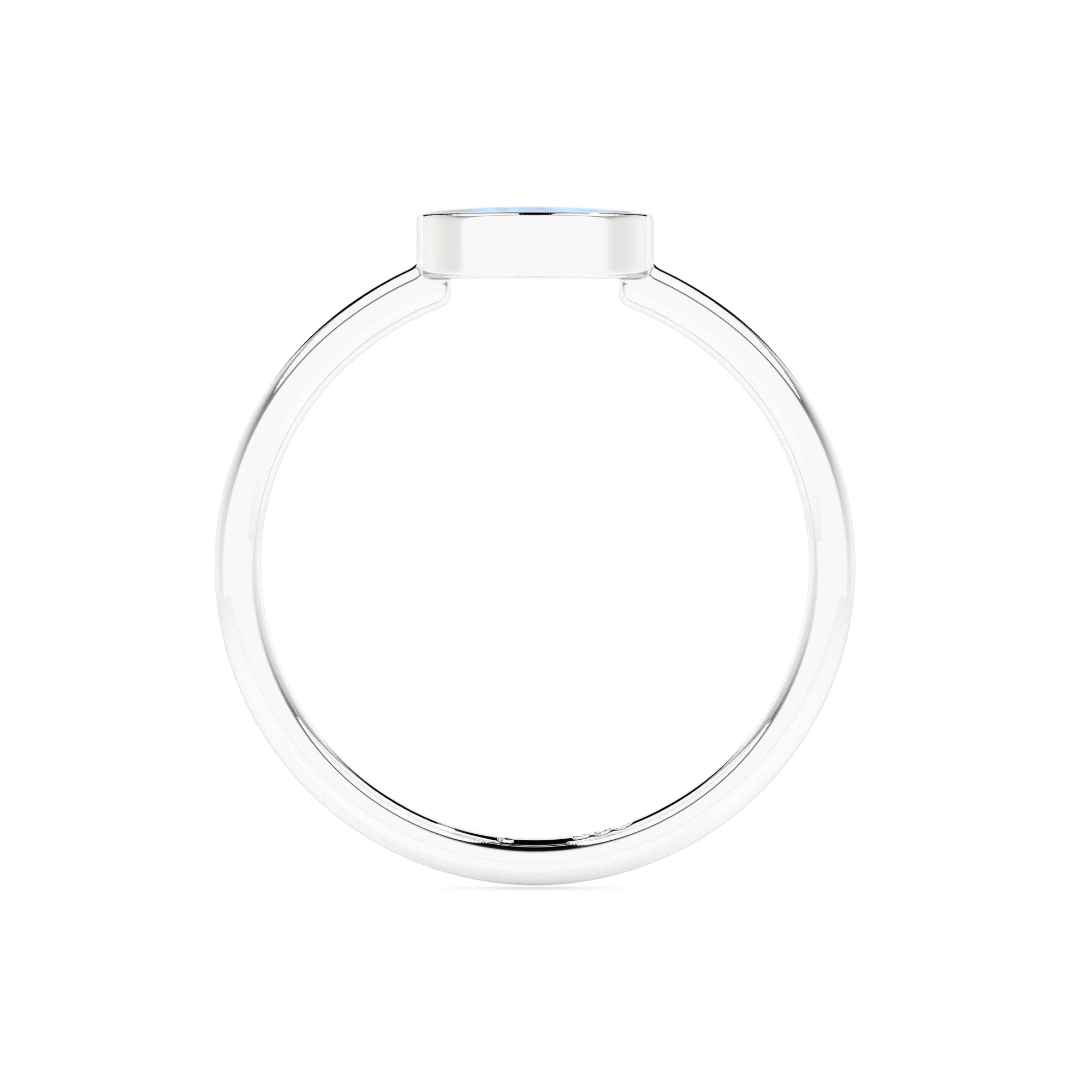 rainbow moonstone moon shape stackable bezel-set ring