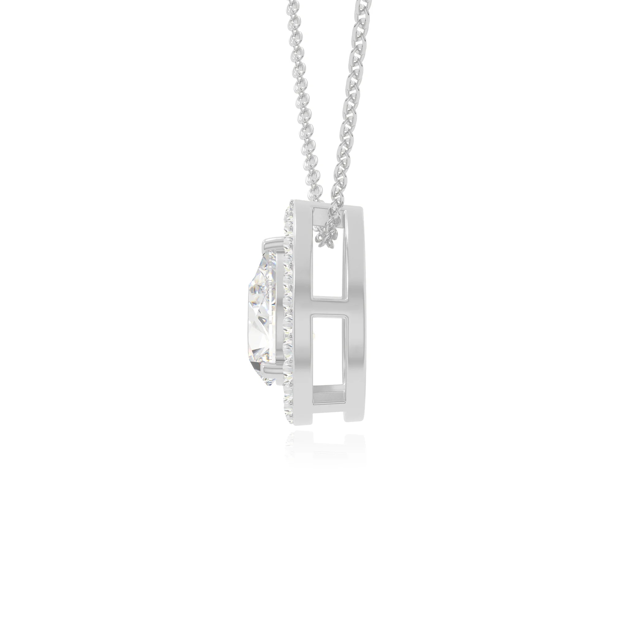 moissanite solitaire halo necklaces in sterling silver 