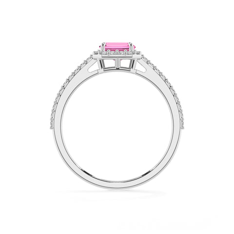 lab-grown pink-sapphire emerald half eterity halo solitaire engagement ring