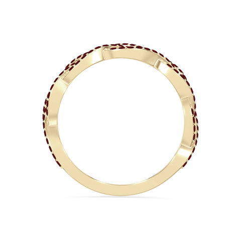 natural garnet twisted braided wedding band rings in yellow gold vermeil