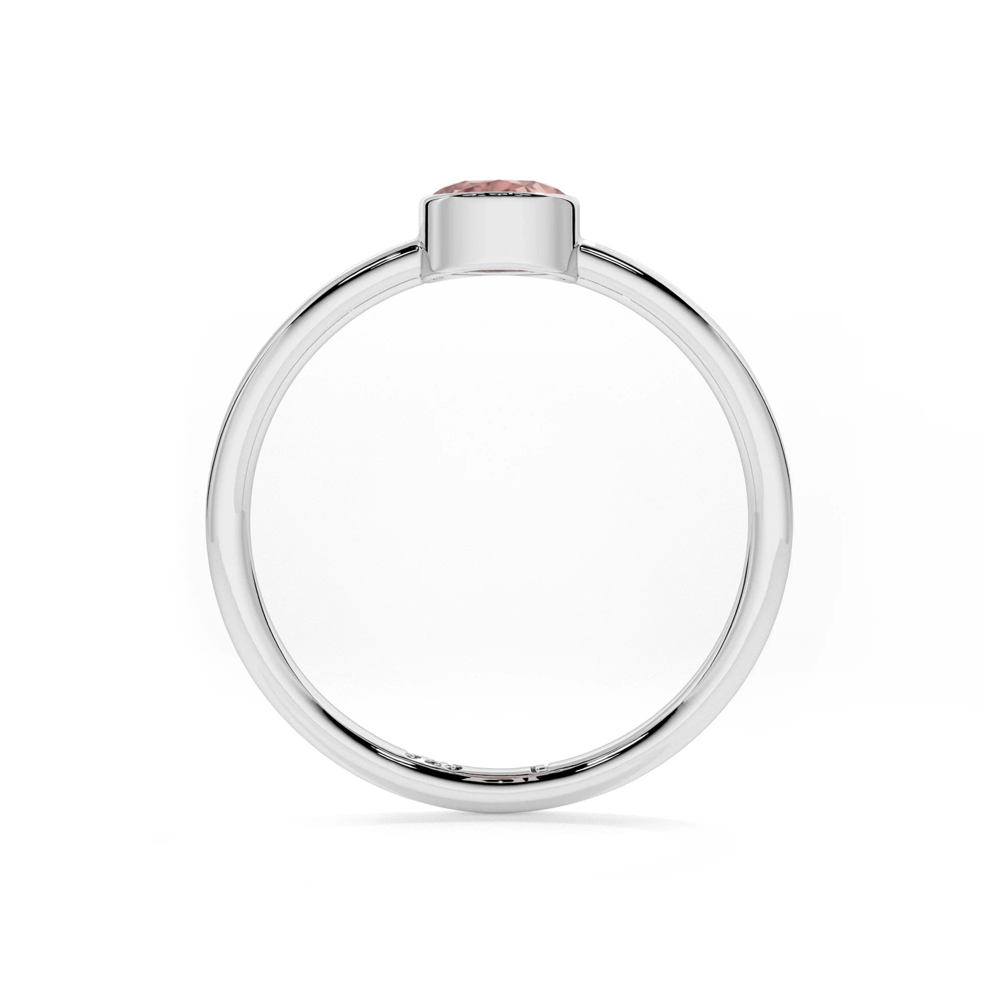 rose quartz round cut stackable bezel-set ring