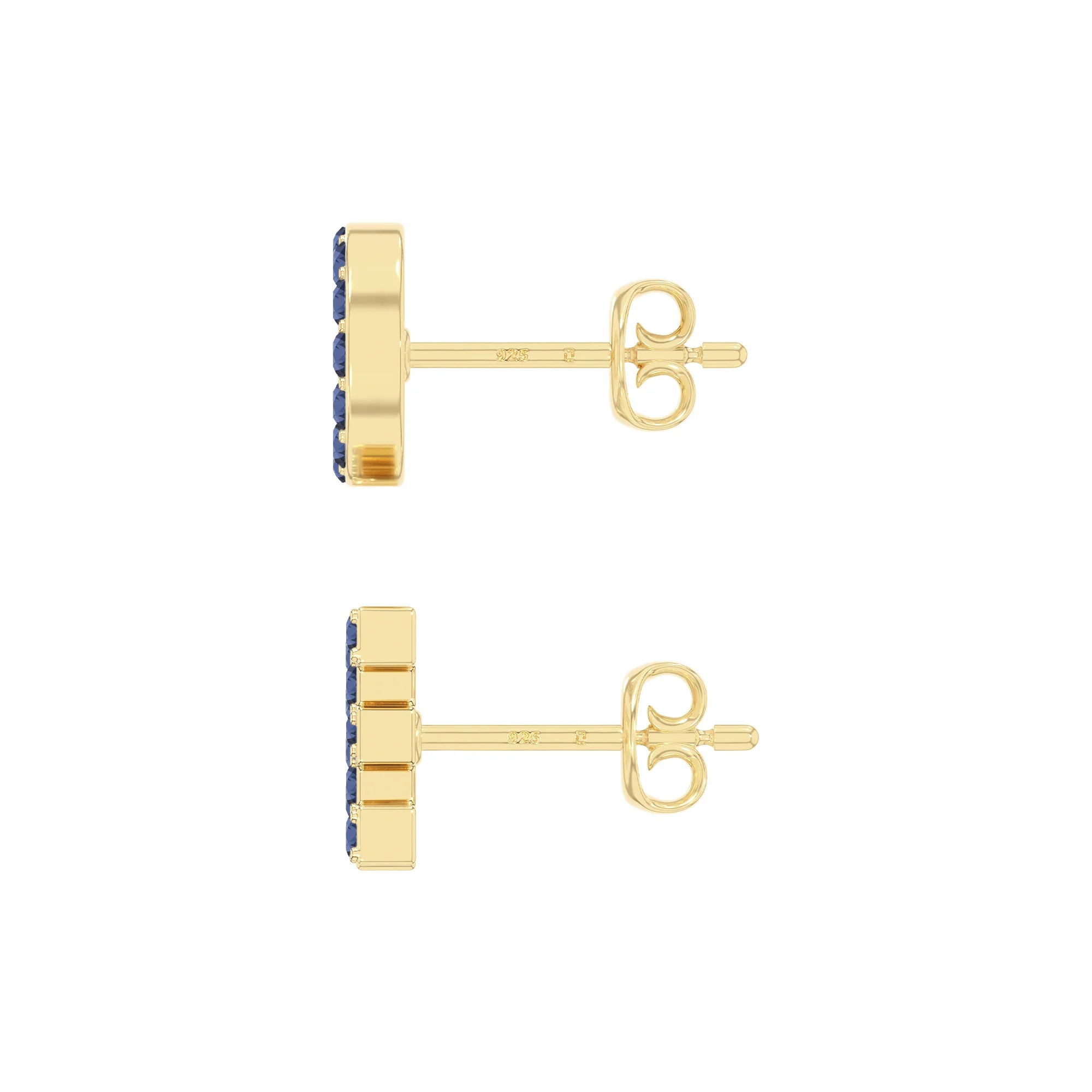 natural blue-sapphire love stud earrings in yellow gold vermeil 