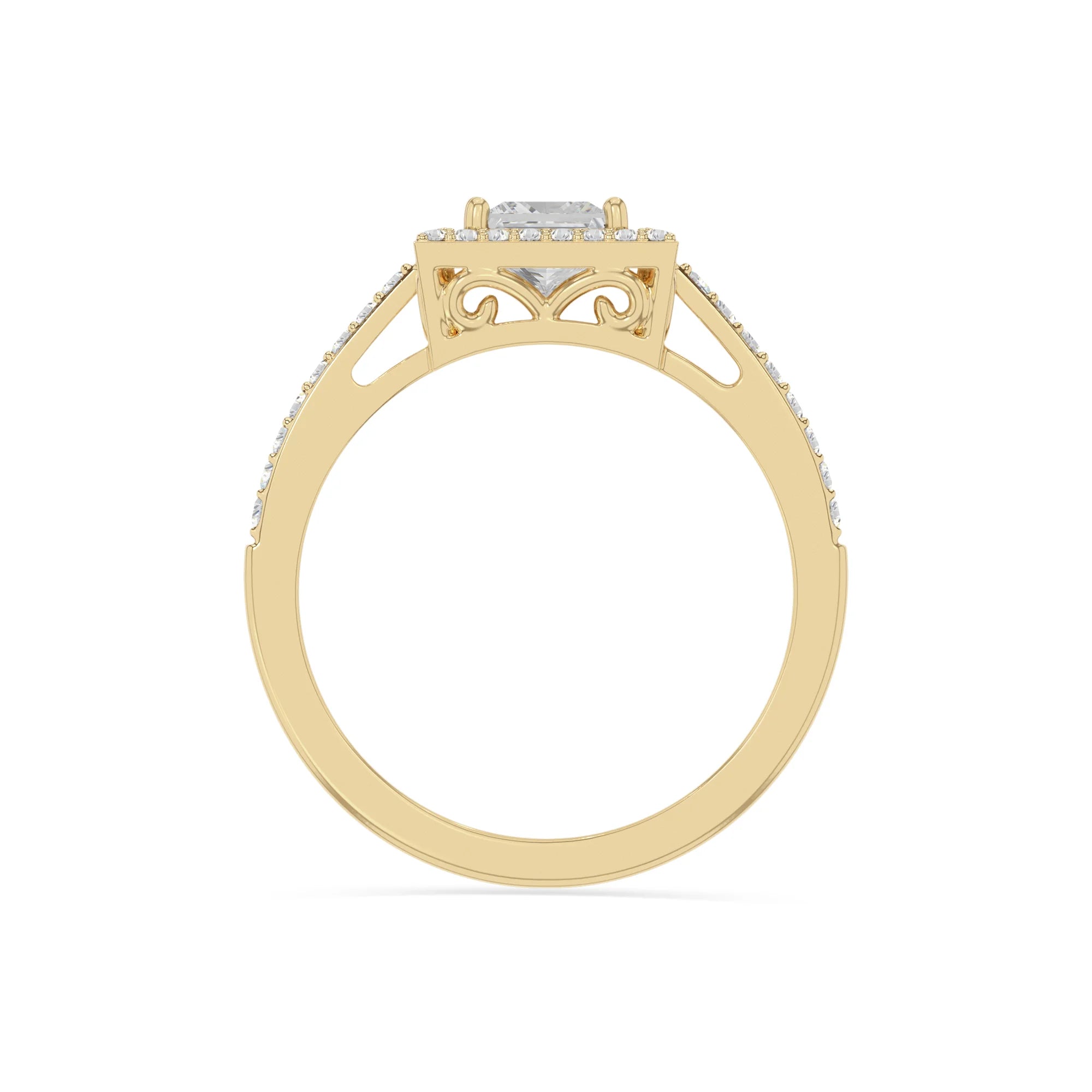 natural moissanite solitaire halo engagement rings in yellow gold vermeil