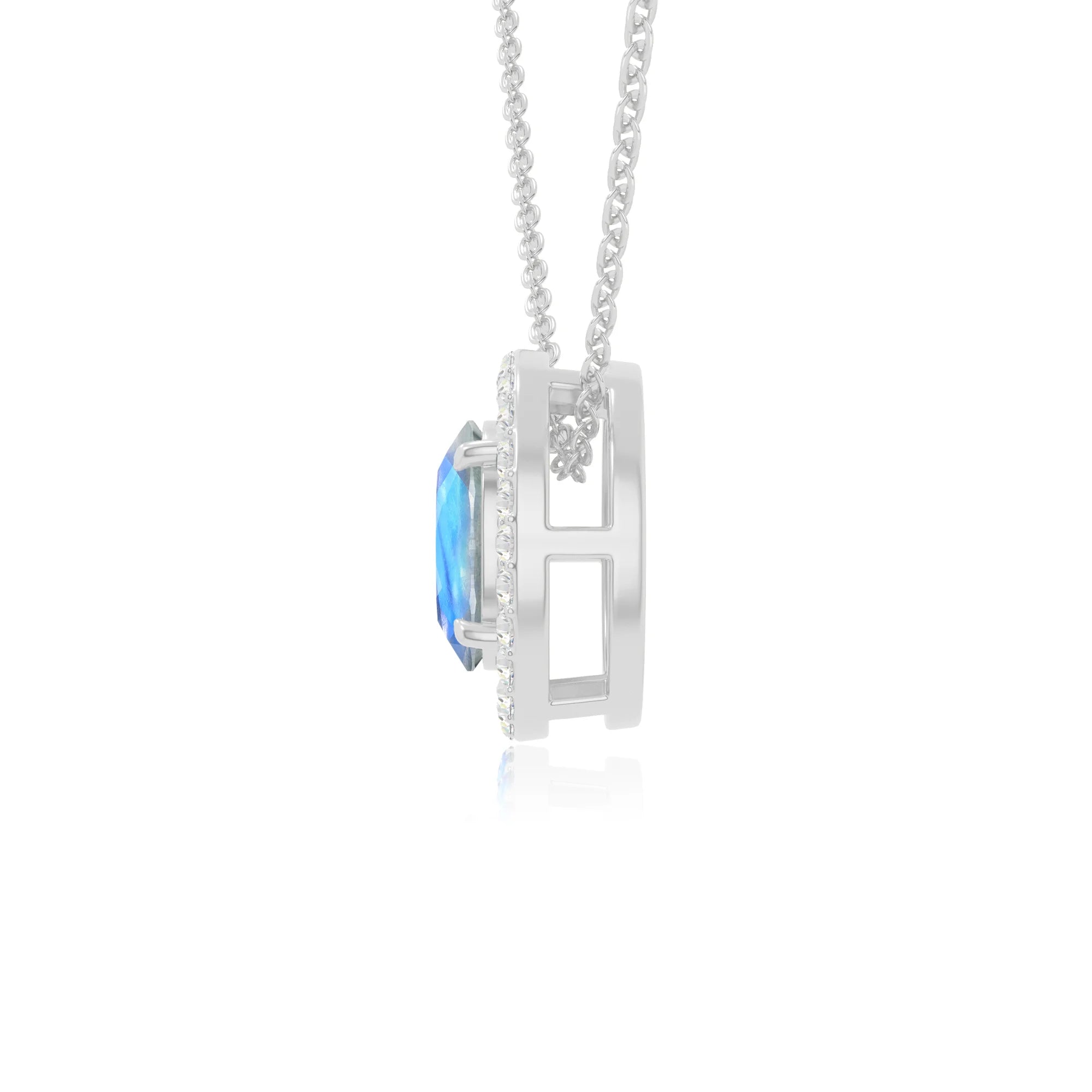 natural labradorite solitaire halo necklaces in sterling silver 