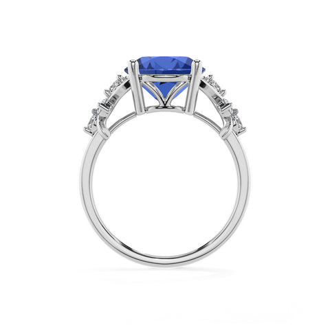 lab-grown blue-sapphire round criss cross solitaire engagement ring