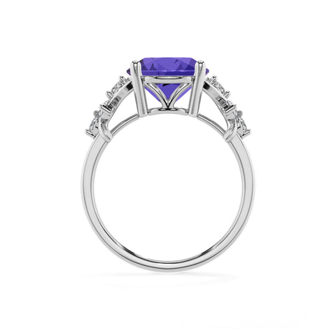 lab-grown tanzanite round criss cross solitaire engagement ring