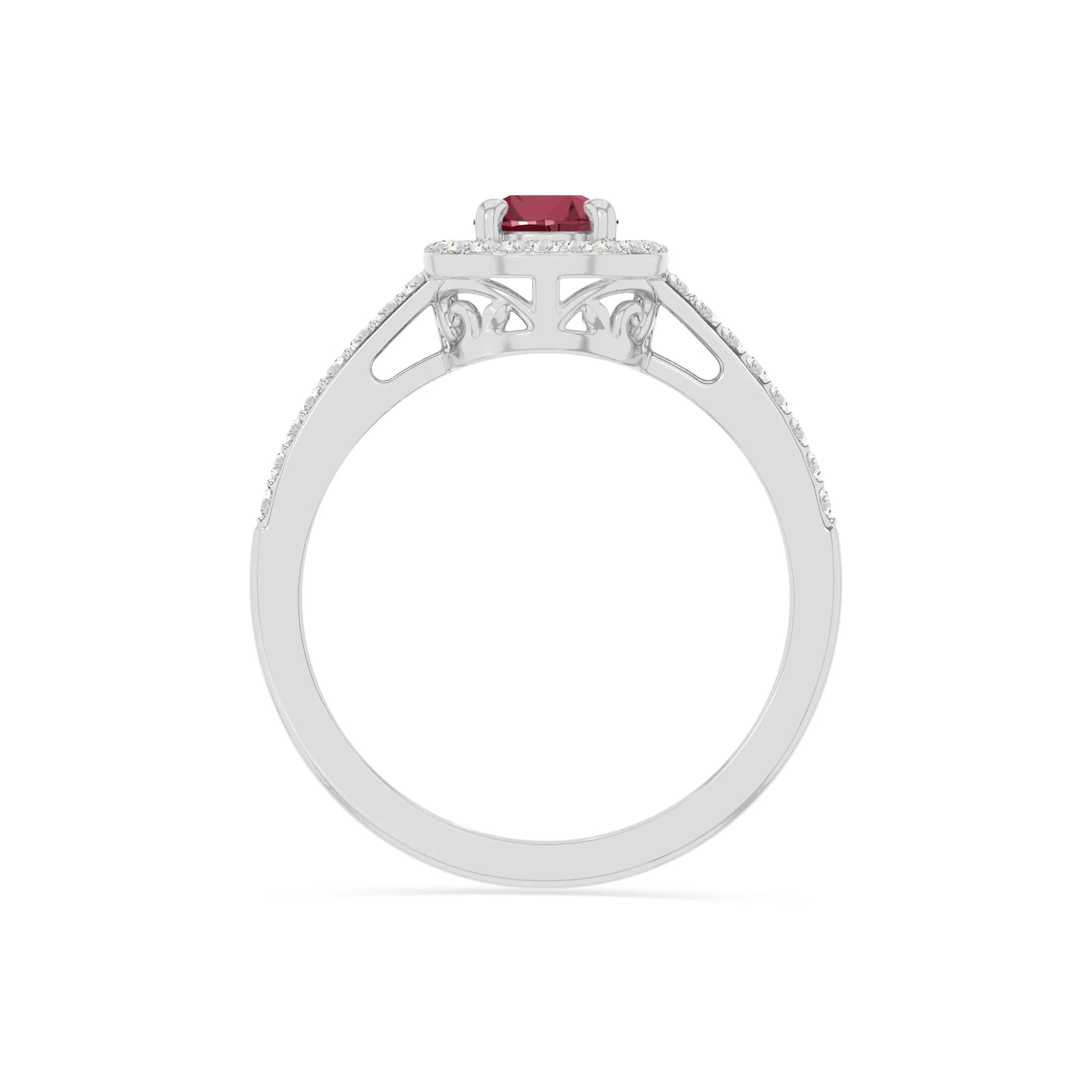 natural ruby solitaire halo engagement rings in sterling silver 