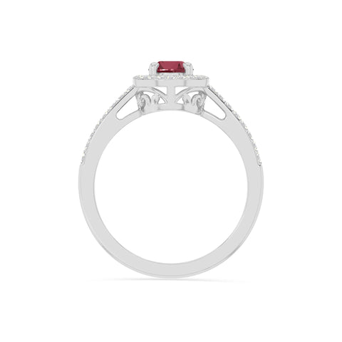 natural ruby solitaire halo engagement rings in sterling silver 