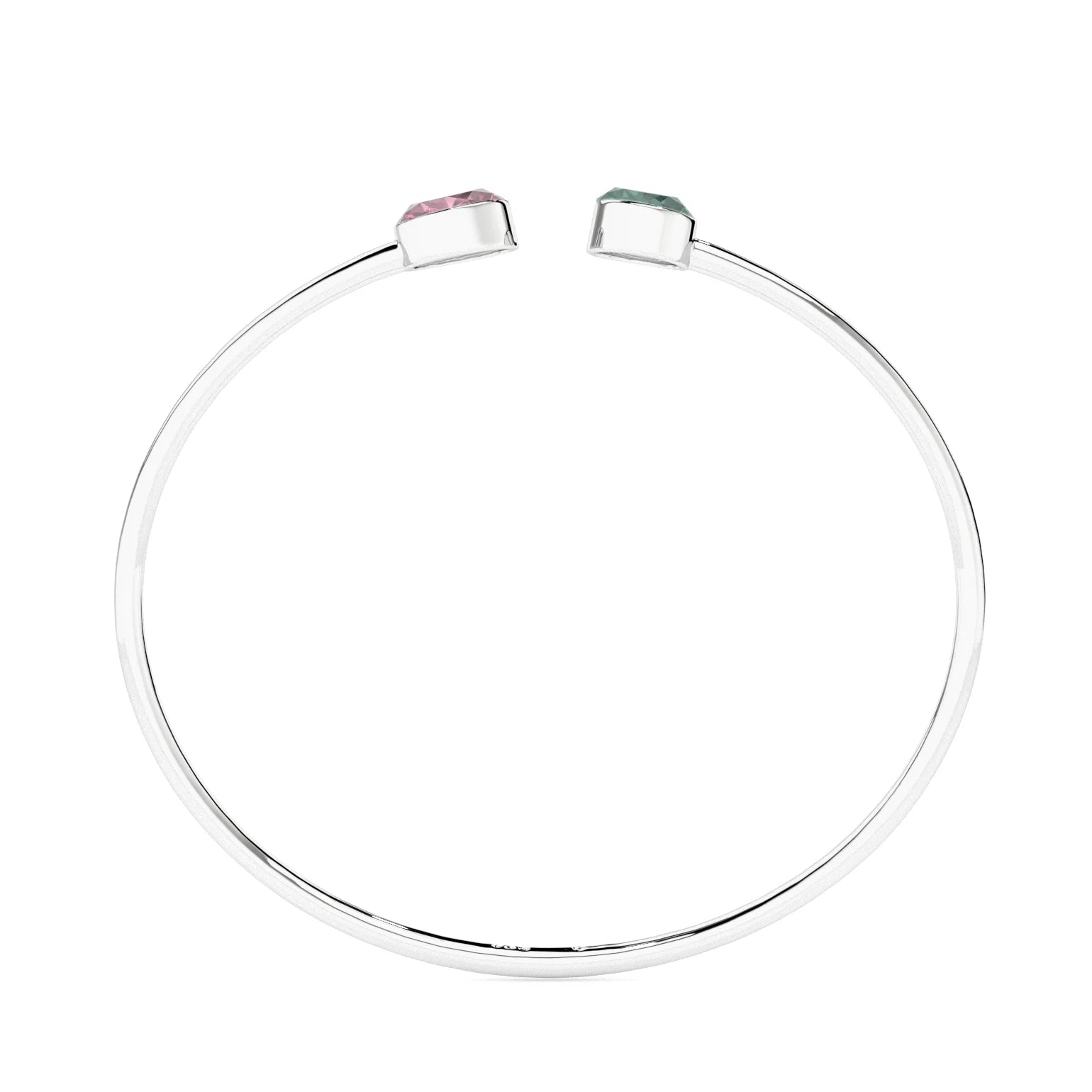 natural pink-tourmaline-green-tourmaline round-oval shape 2-stone twister bracelet