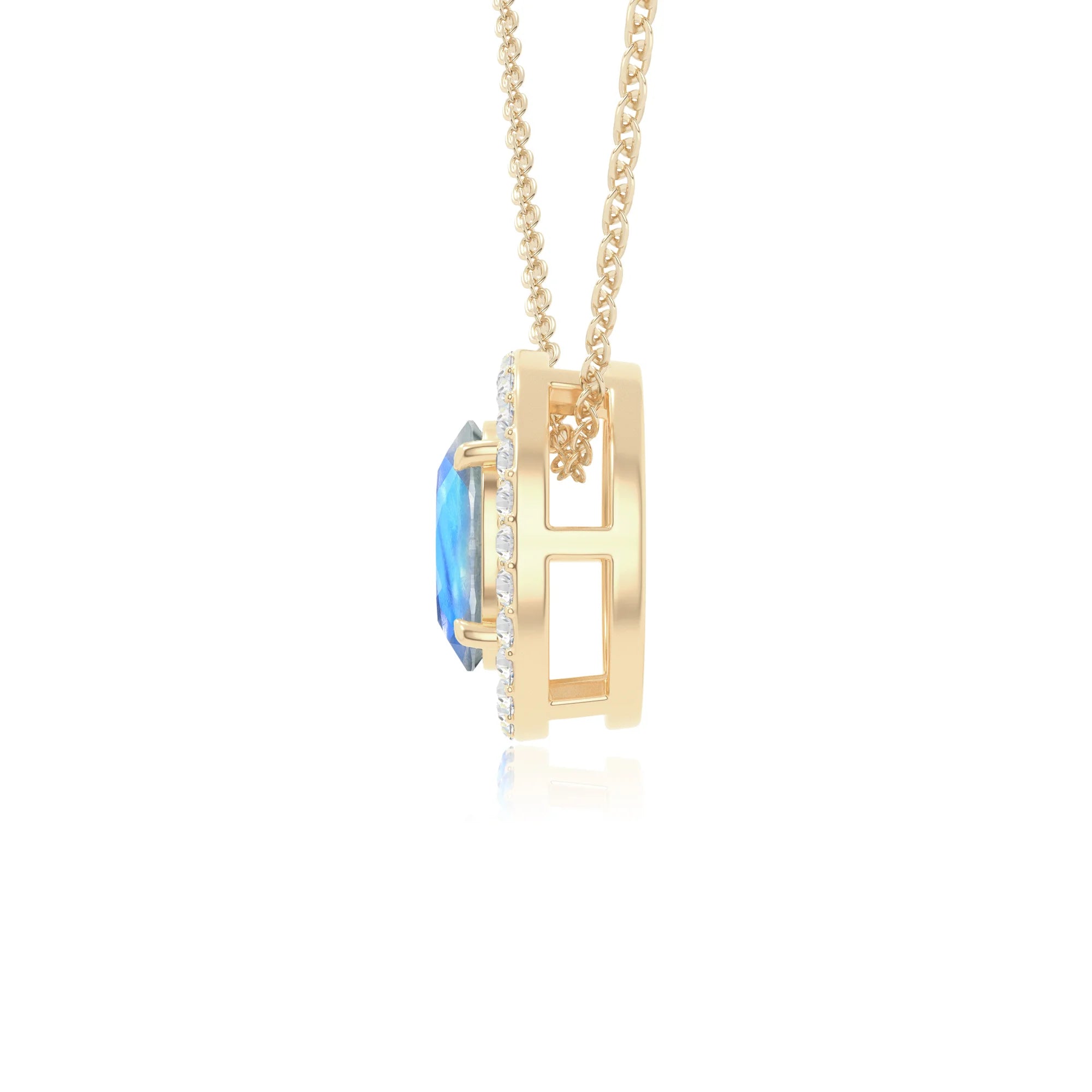 natural labradorite solitaire halo necklaces in yellow gold vermeil 