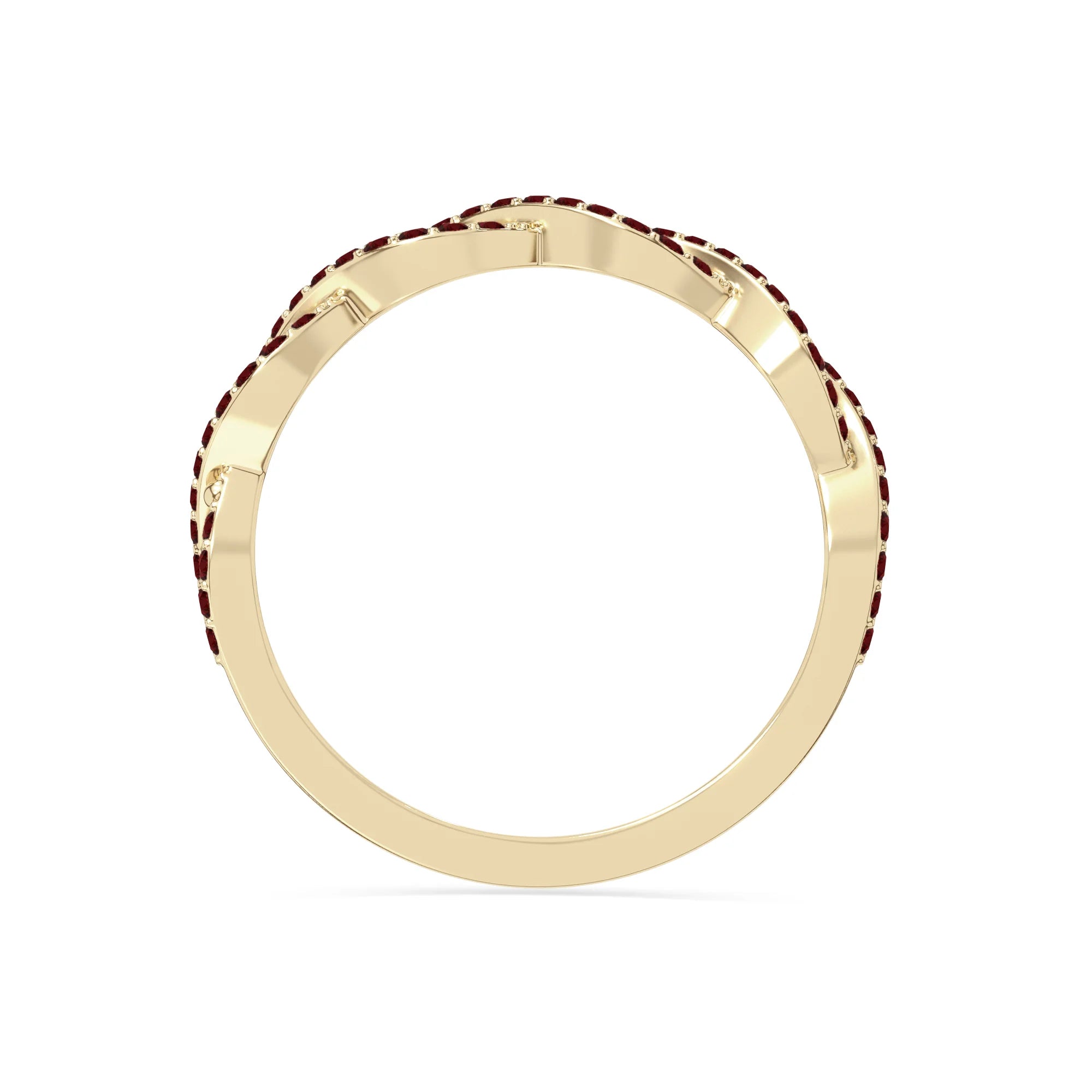 natural garnet twisted wedding band rings in yellow gold vermeil