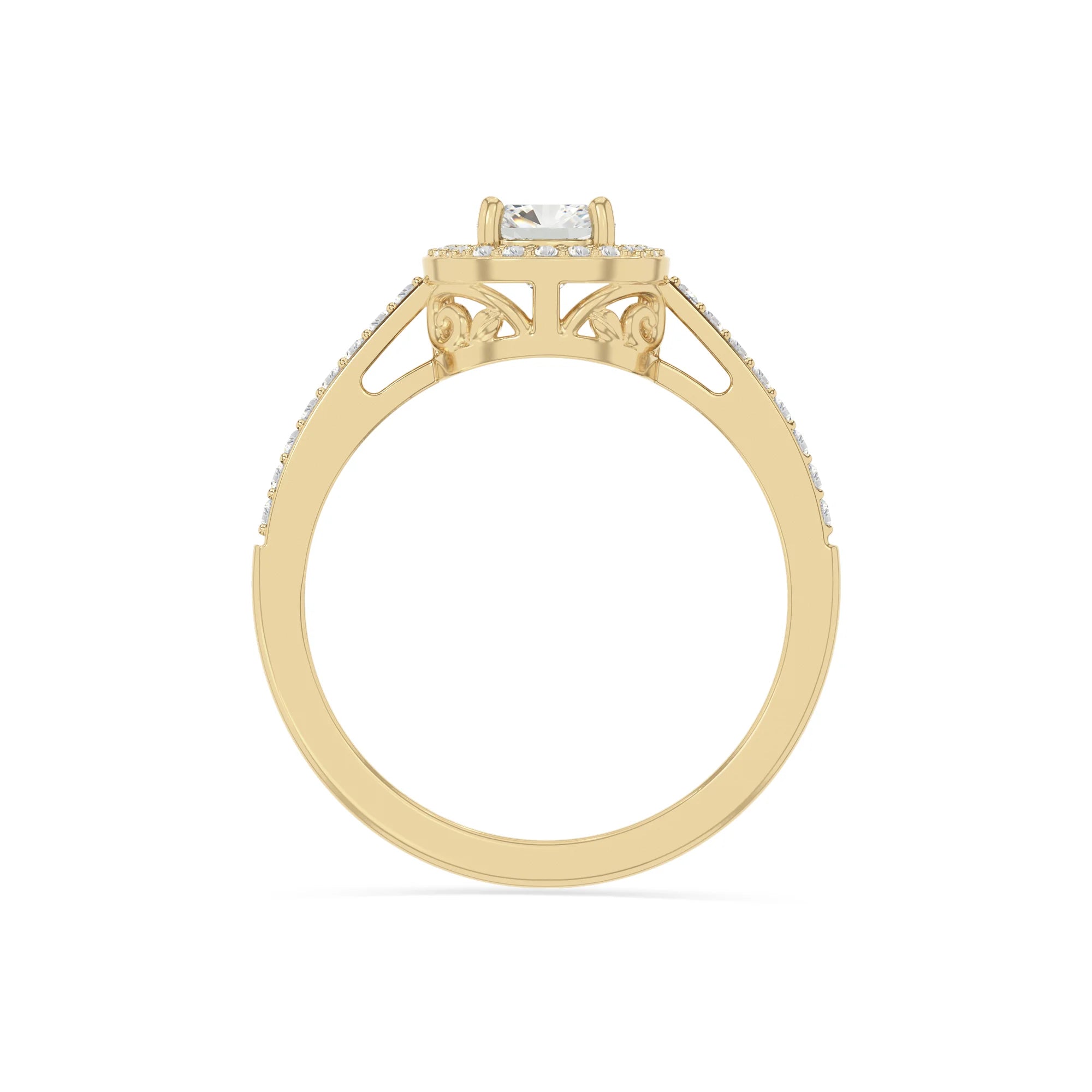 natural moissanite solitaire halo engagement rings in yellow gold vermeil