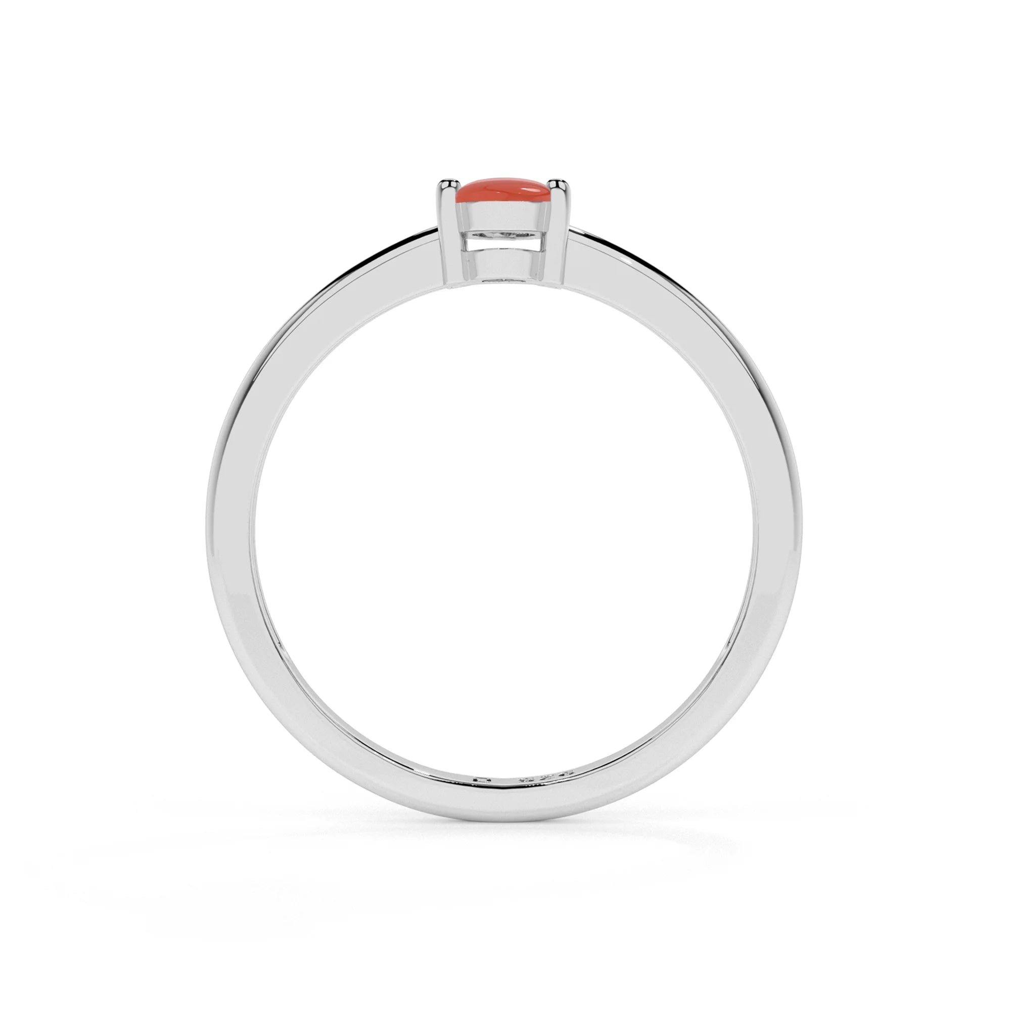 red coral oval cab stackable prong-set ring