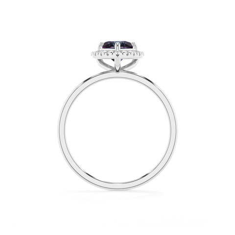 lab grown alexandrite heart halo solitaire engagement ring