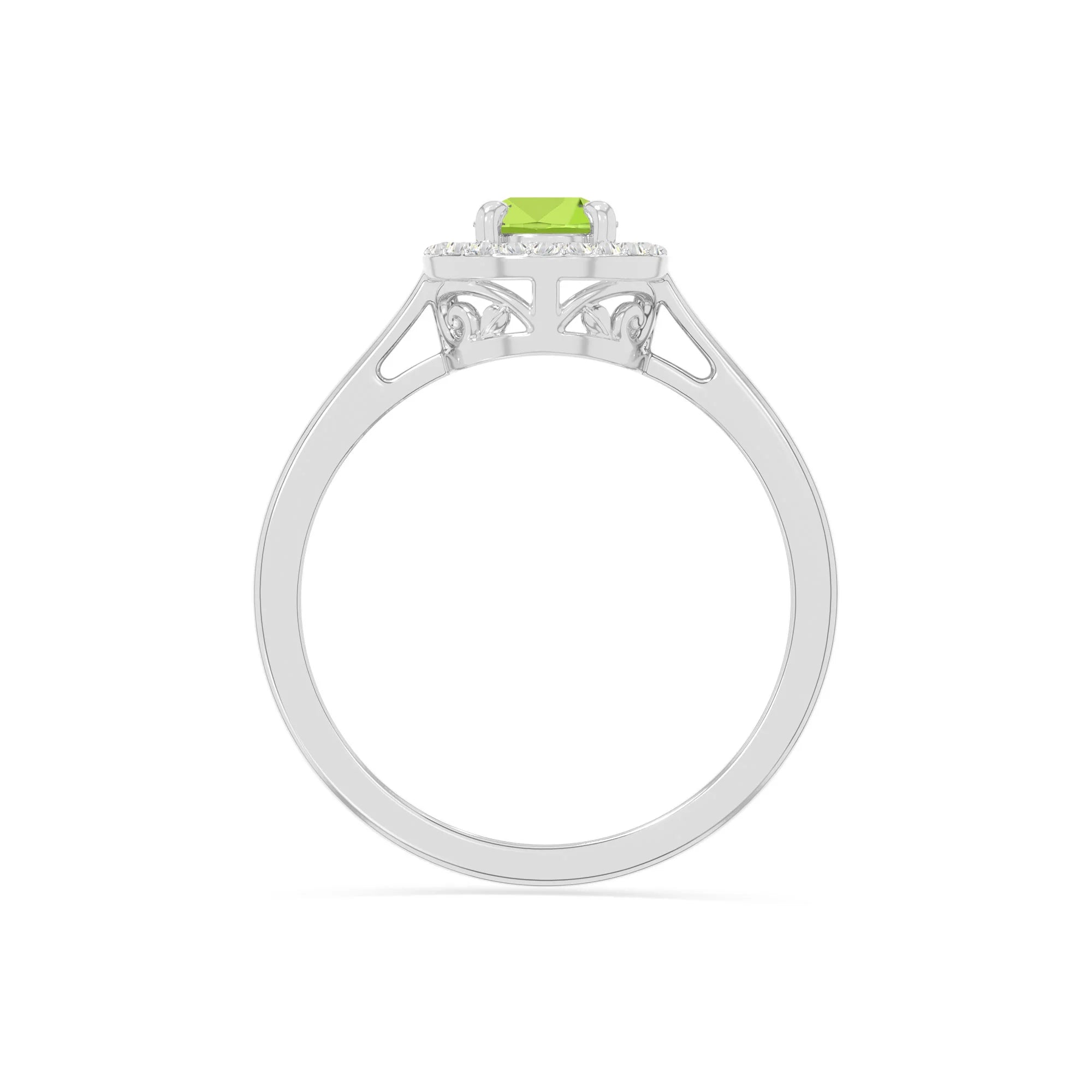 natural peridot solitaire halo engagement rings in sterling silver 