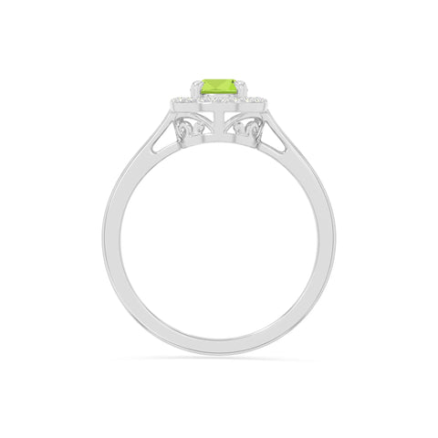 natural peridot solitaire halo engagement rings in sterling silver 