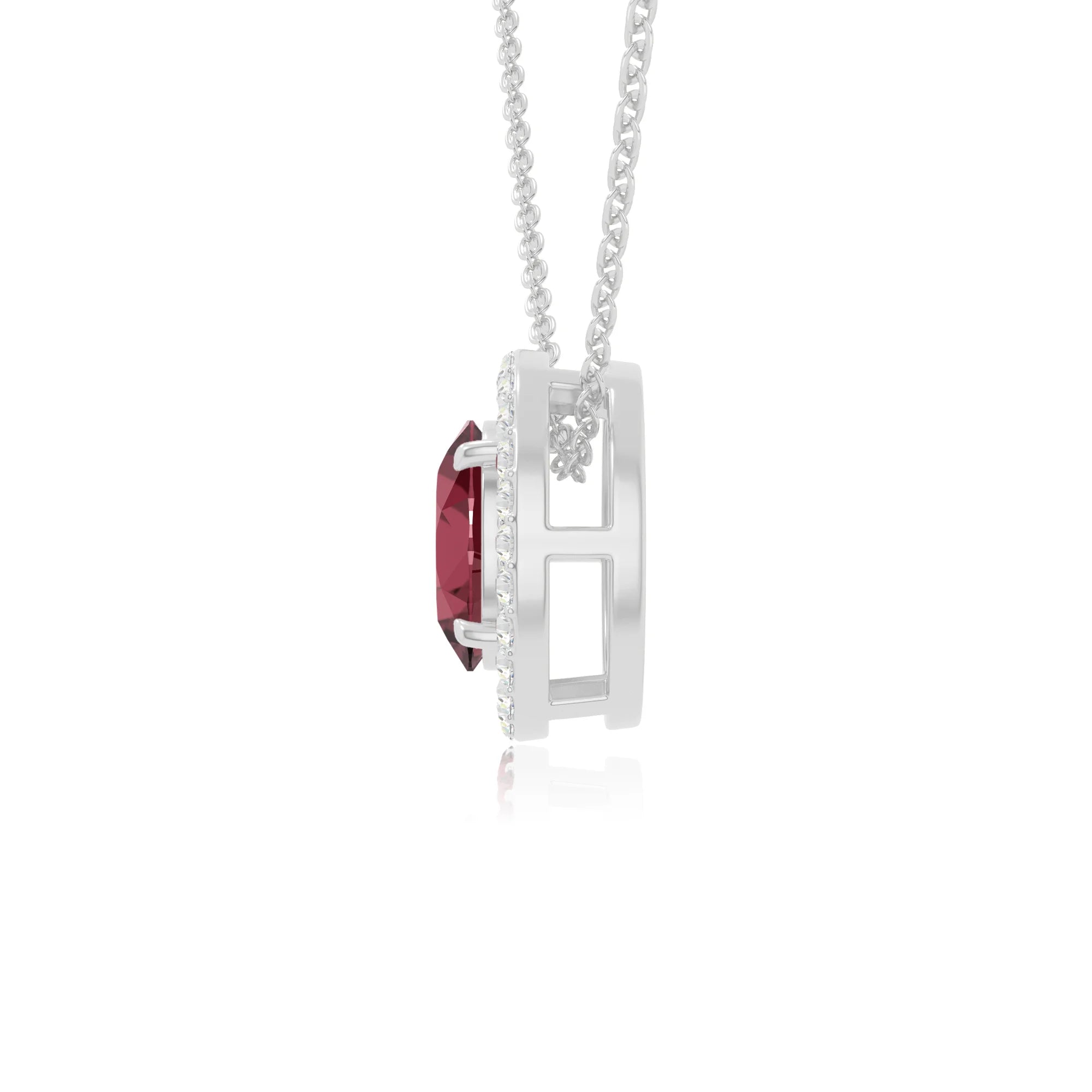 natural ruby solitaire halo necklaces in sterling silver 