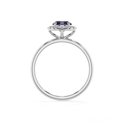 lab grown alexandrite round halo solitaire engagement ring