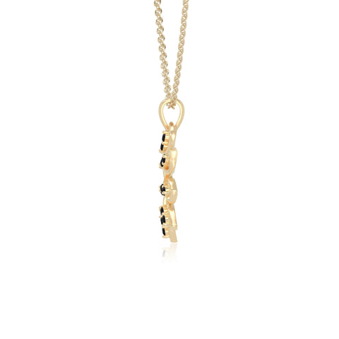 natural black-onyx flower necklaces in yellow gold vermeil 
