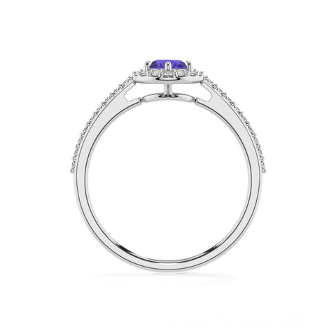 lab-grown tanzanite pear half eterity halo solitaire engagement ring