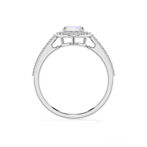 natural rainbow-moonstone oval half eterity halo solitaire engagement ring