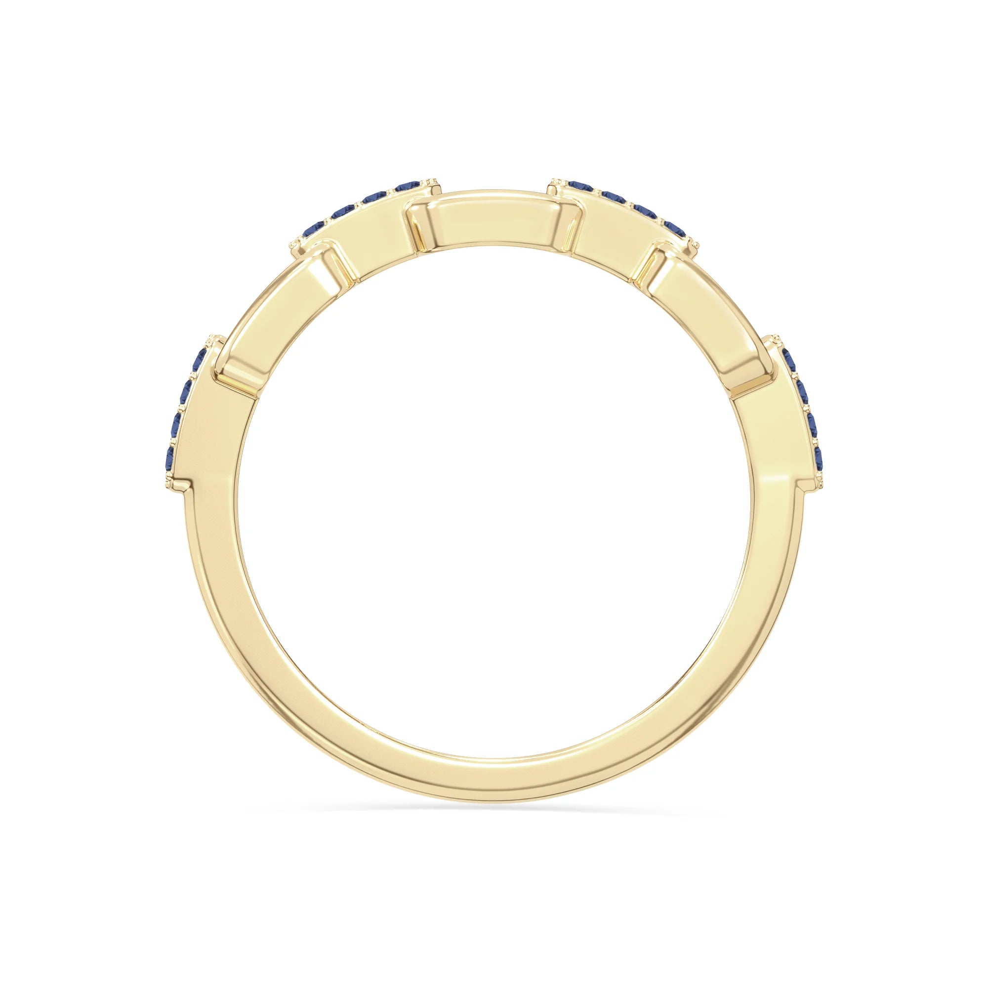 natural blue sapphire interlocking wedding band rings in yellow gold vermeil