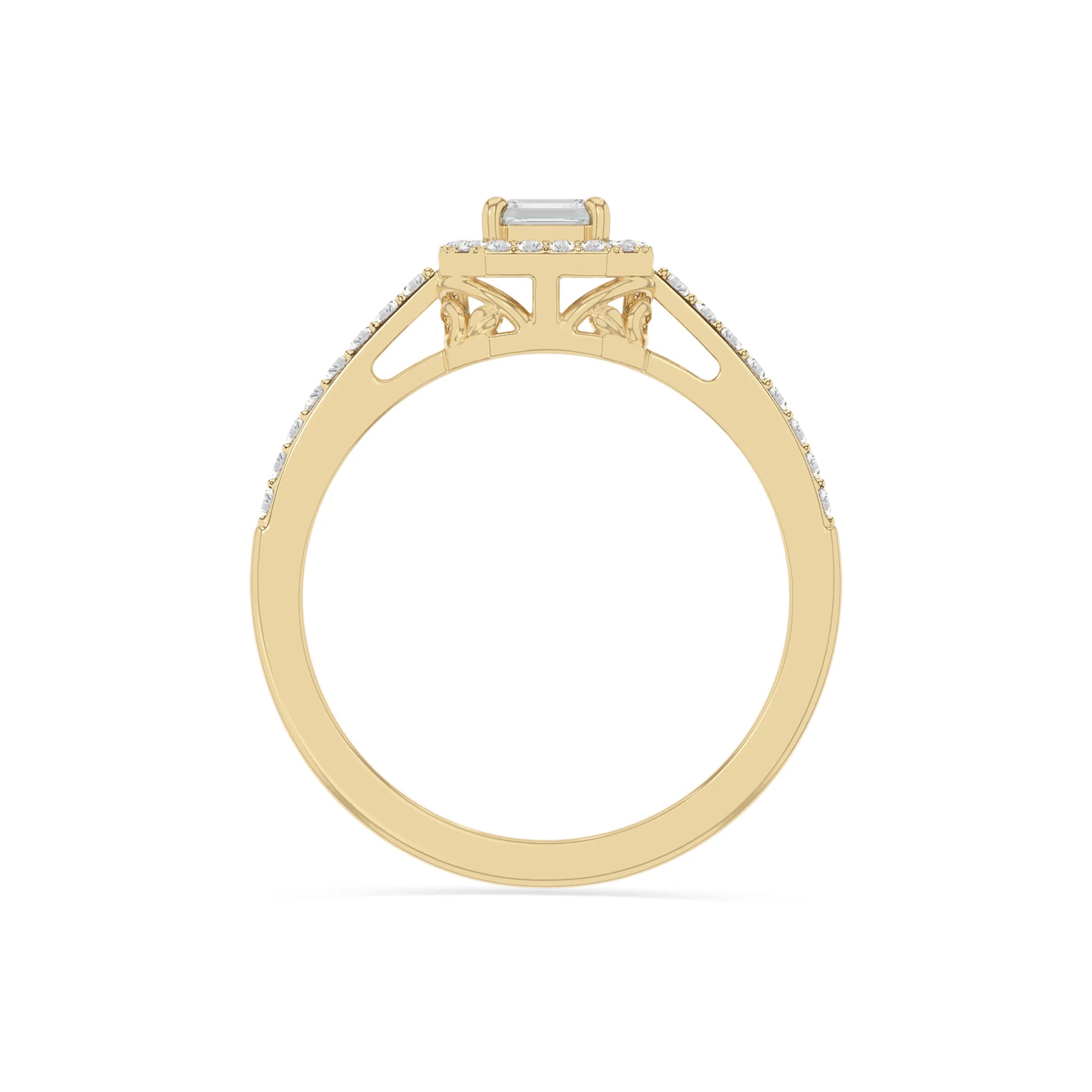 natural moissanite solitaire halo engagement rings in yellow gold vermeil