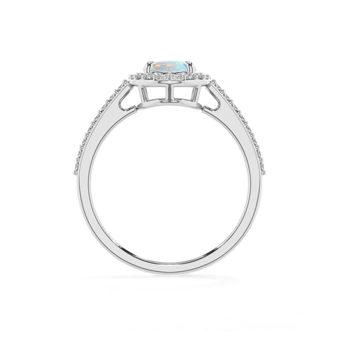 lab grown opal oval half eterity halo solitaire engagement ring