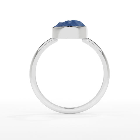 blue-sapphire rough shape stackable bezel-set ring