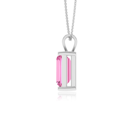 lab grown pink sapphire emerald-cut shape solitaire v-bale pendant necklace