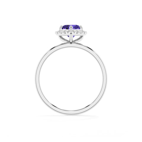 lab-grown tanzanite heart halo solitaire engagement ring