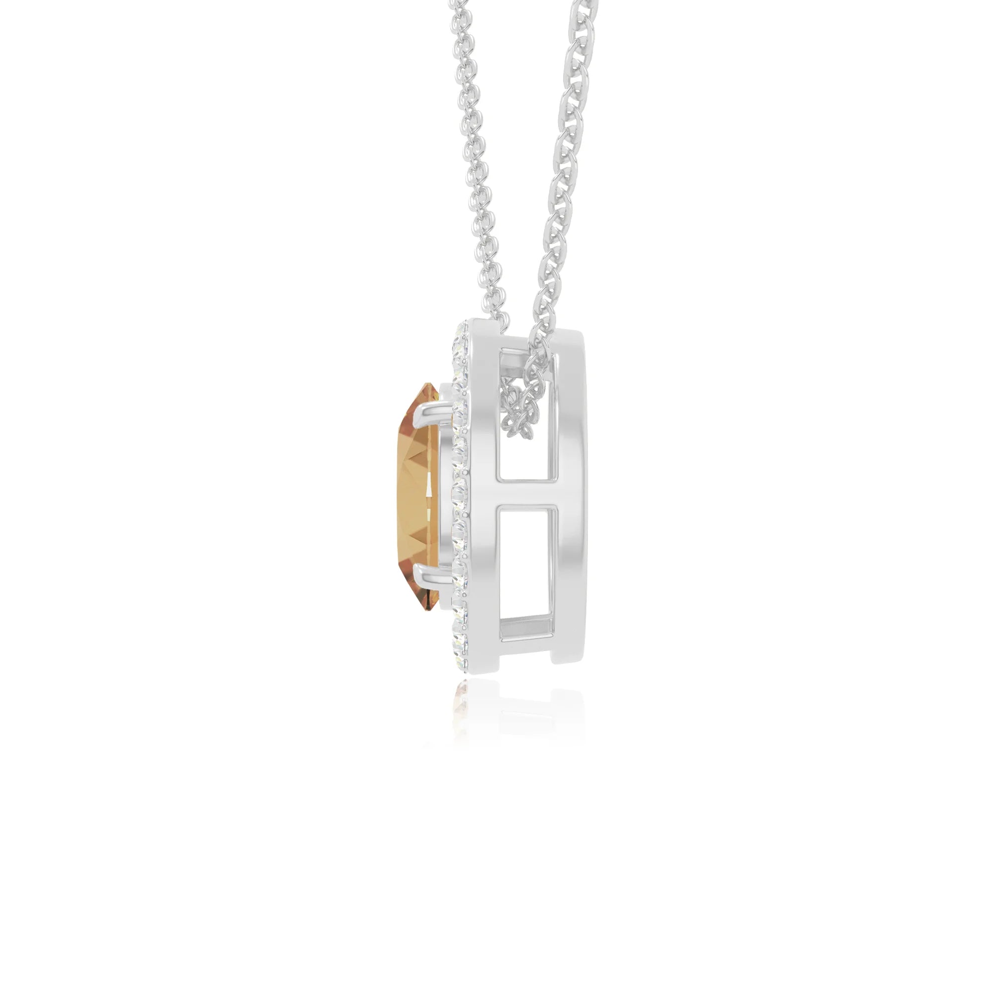 natural citrine solitaire halo necklaces in sterling silver 