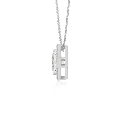moissanite solitaire halo necklaces in sterling silver 