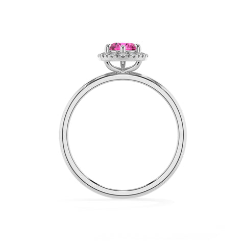 lab-grown pink-sapphire pear halo solitaire engagement ring