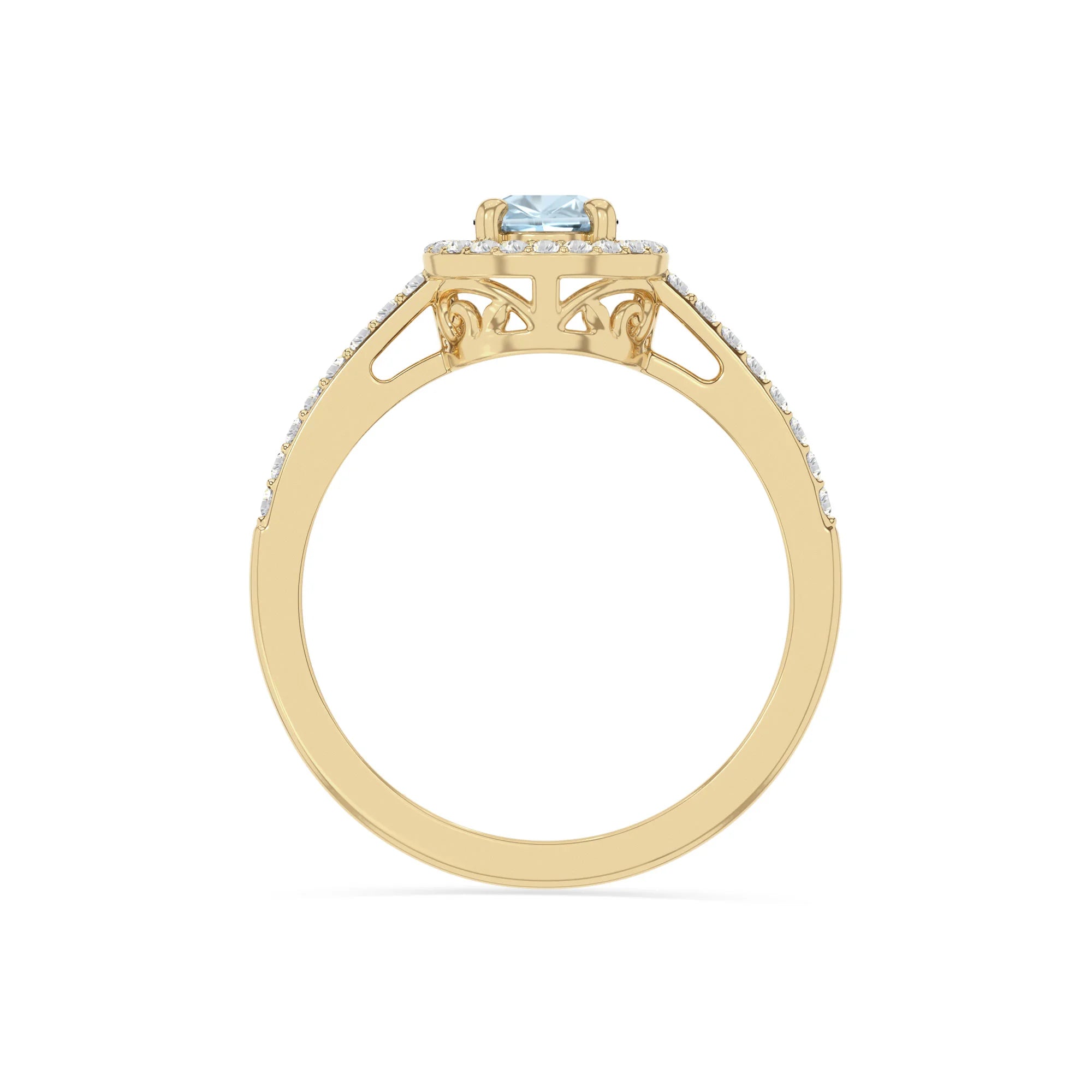 natural aquamarine solitaire halo engagement rings in yellow gold vermeil