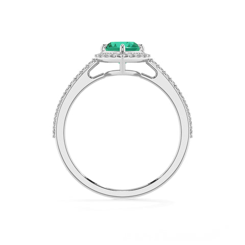 lab-grown emerald heart half eterity halo solitaire engagement ring