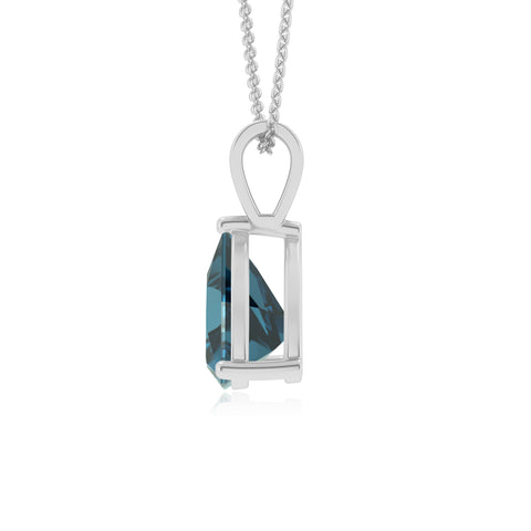 natural london-blue-topaz trillion shape solitaire v-bale pendant necklace