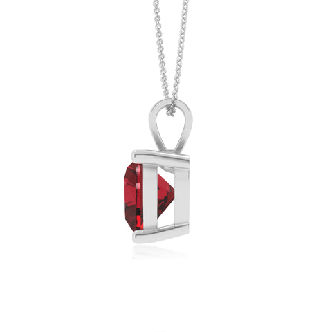 lab grown ruby heart shape solitaire v-bale pendant necklace