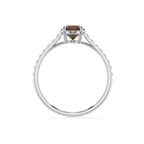 natural smoky-quartz oval half eterity solitaire engagement ring