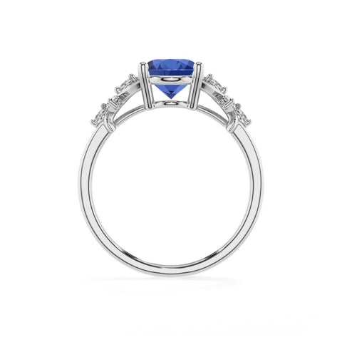 lab-grown blue-sapphire oval criss cross solitaire engagement ring