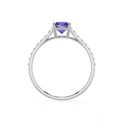 lab-grown tanzanite cushion half eterity solitaire engagement ring