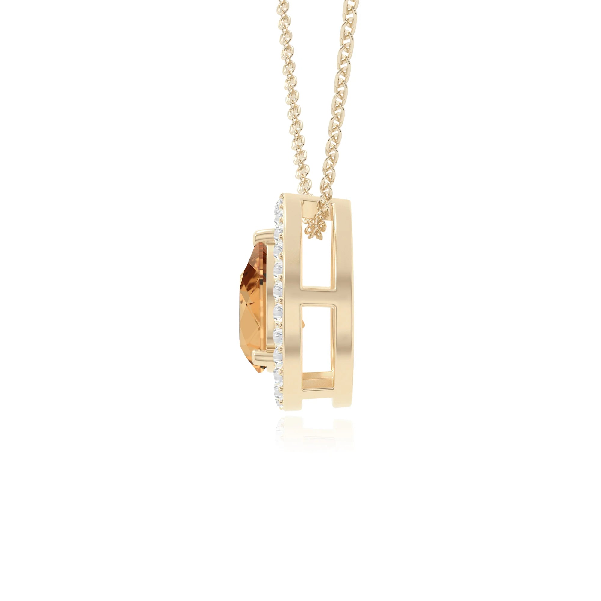 natural citrine solitaire halo necklaces in yellow gold vermeil 