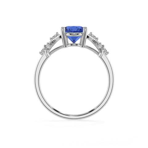 lab-grown blue-sapphire pear criss cross solitaire engagement ring