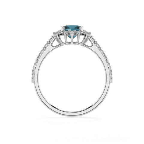 natural london blue topaz cushion half eterity halo solitaire engagement ring